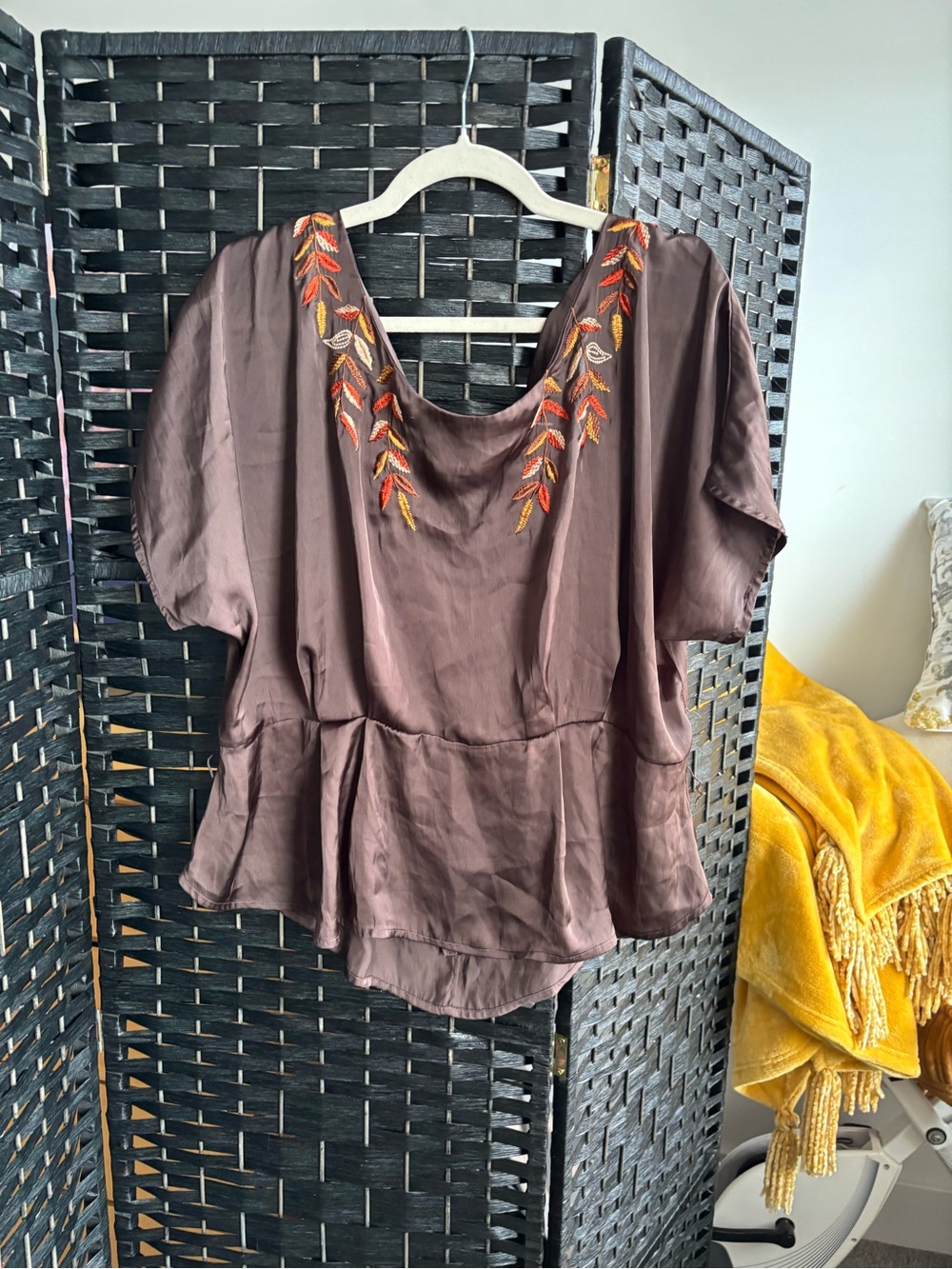 eshakti Embroidered Brown Peplum Blouse